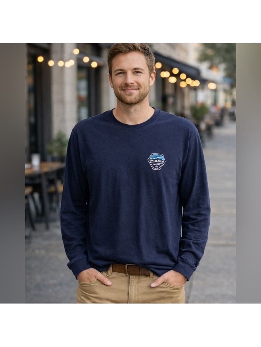 Patagonia navy long sleeve crewneck tee casual men Large